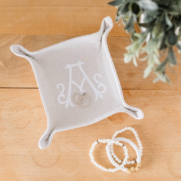 Embroidered Canvas Jewelry Snap Tray | Monogram Travel Jewelry Dish | Personalized Valet Tray