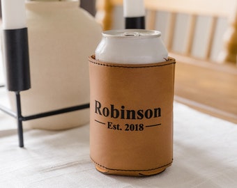 Leatherette Beverage Can Coolers | Laser Engraved Can Coolie | Gift for Him | Gift for Groomsmen | Beer Can Holder | Beverage Holder Cooler