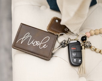 Laser Engraved Wallet ID Key Chain Key Fob - Monogrammed - Faux Leather - Vegan Leather