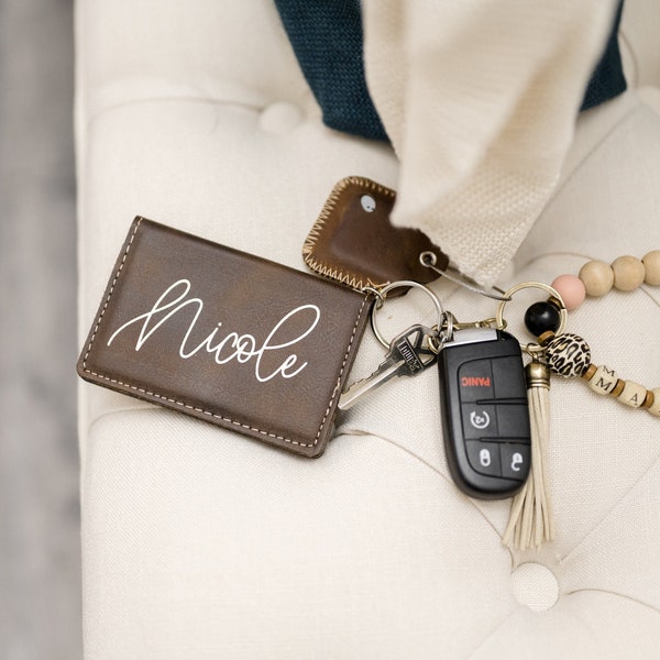 Laser Engraved Wallet ID Key Chain Key Fob - Monogrammed - Faux Leather - Vegan Leather