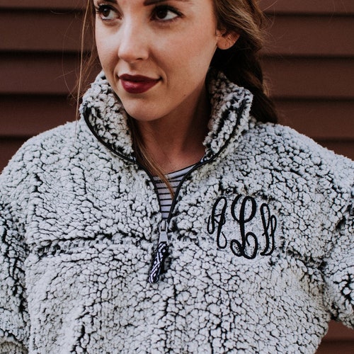 sherpa pullover with monogram patch