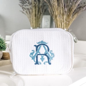 Waffle Cosmetic Travel Bag with Embroidered Name or Monogram | Graduation, Bid Day, Wedding Gift