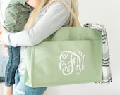 Monogram Burlap Jute Pocket Tote - Seafoam Personalized Tote Beach Tote Pool Tote Bridesmaid Gift Gift for Her