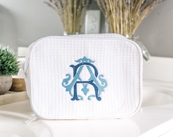 Waffle Cosmetic Travel Bag with Embroidered Name or Monogram | Graduation, Bid Day, Wedding Gift