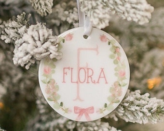 Floral Baby's First Christmas Ornament | Personalized Christmas Ornament |