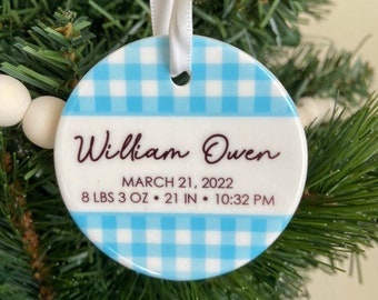 Baby's First Christmas Ceramic Ornament | Birth Stats Holiday Ornament | Custom Baby Shower Gift | Personalized Christmas Ornament |
