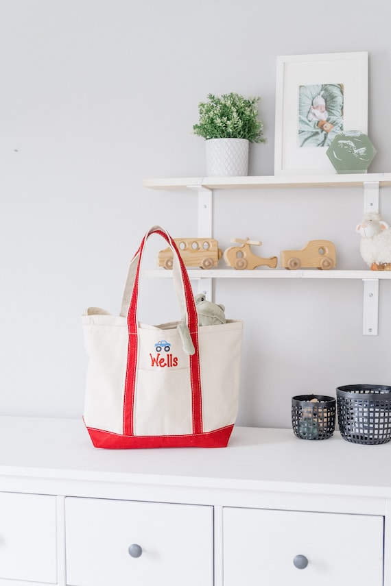 Personalized Canvas Boat Bag: Embroidered Tote Bag for Daycare, Mother's Day Out, School