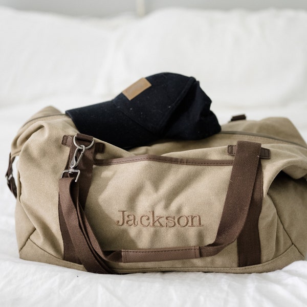 Men's Personalized Weekender Bag | Gift for Groomsmen | Monogrammed Canvas Duffle Bag | Gift for Him Graduation | Travel Overnighter for Men
