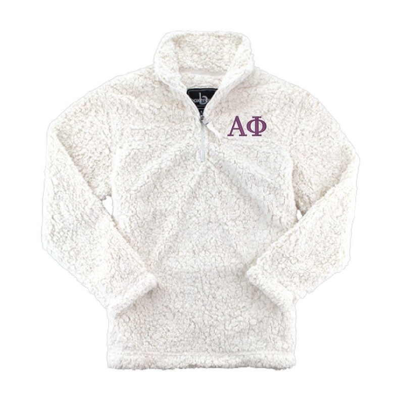 APhi Embroidered Sherpa Sweatshirt Alpha Phi Sherpa Quarter Zip Pullover