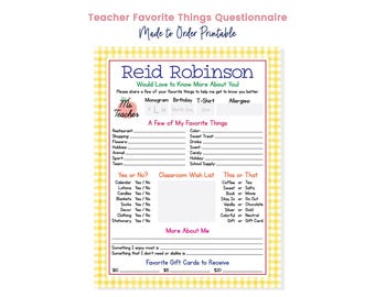 Back to School All About the Teacher, Teacher's Favorites Printable - Get to Know Your Teacher, Back to School Survey, | DIGITAL DOWNLOAD