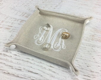 Embroidered Canvas Jewelry Snap Tray | Monogram Travel Jewelry Dish | Personalized Valet Tray