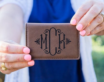 Laser Engraved Wallet ID Key Chain Key Fob - Monogrammed - Faux Leather - Vegan Leather