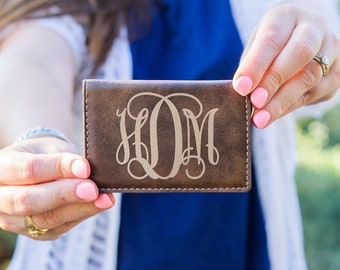 Laser Engraved Wallet ID Key Chain Key Fob - Monogrammed - Faux Leather - Vegan Leather