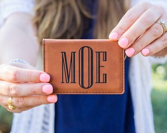 Laser Engraved Wallet ID Key Chain Key Fob - Monogrammed - Faux Leather - Vegan Leather