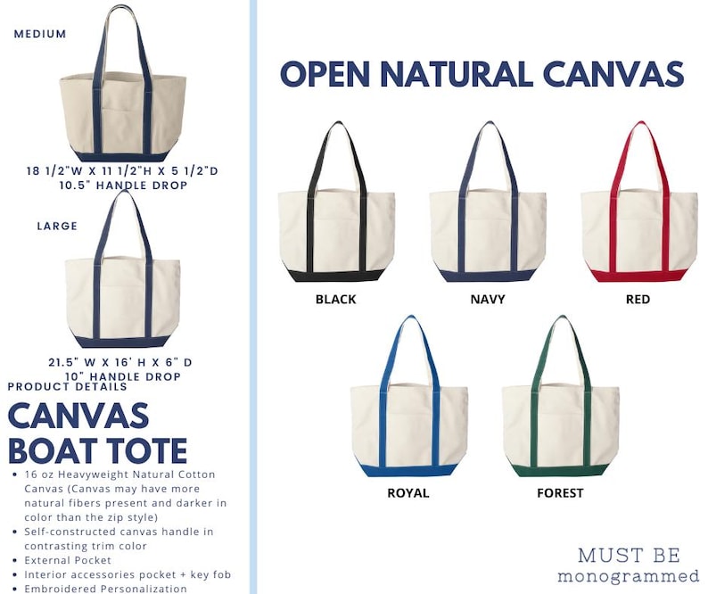 Personalized Canvas Boat Bag: Embroidered Tote Bag for Daycare, Mother's Day Out, School image 5