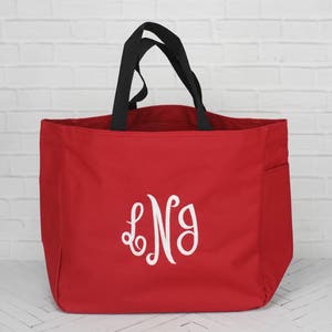 Monogrammed Everyday Zip Tote Bag - Red | Bridesmaid Tote Bag | Teacher Tote Bag | School Tote Bag | Embroidered Tote Bag