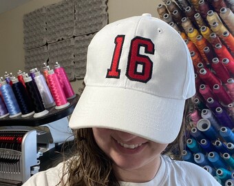 Women's Embroidered Game Day Football Number Hat | Baseball Cap with Jersey Number | Football Mom, Baseball Mom, High School Spirit Wear