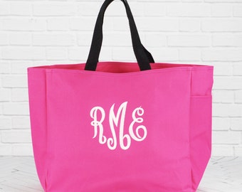 Monogrammed Everyday Open Tote Bag - Pink | Bridesmaid Tote Bag | Teacher Tote Bag | School Tote Bag | Embroidered Tote Bag