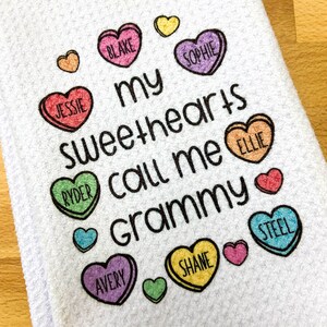My Sweethearts Call Me Tea Towel Waffle Handtowel | Valentine Gift for Grandparent