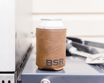 Beer Can Cooler Laser Engraved | Leatherette Beverage Cooler | Custom Can Coolie | Gift for Him | Groomsmen Gift | Beverage Holder Cooler