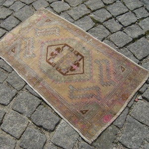 Vintage  Small  Muted Color Turkish Anatolian  Low Pile Oushak  Carpet Yastik Rug 17'' X 29''  Area Rug