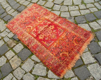 Antique Turkish Fragment Collector Rug, 20'' x 31'' Anatolian Sivas Fragment Yastik Rug, Organic Wool Rug, Awesome Wall Hangings Rug,