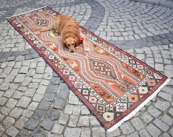 Fabulous Antique Caucasian Sumac Runner Kilim 3&#39;0 x 9&#39;5 ft. Shahsavan Soumak Kilim Rug