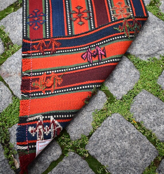 ヴィンテージ コーカサス スモール キリム ラグ、12 インチ x 32