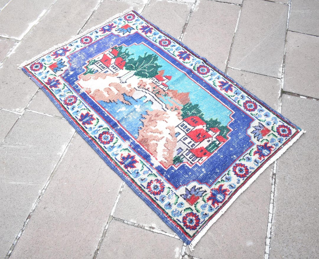ヴィンテージ トルコ ウシャク ラグ、32x50、絵画風ウールラグ - Etsy 日本