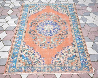 Vintage Turks tapijt, 65'' x 103'' Anatolisch handgeknoopt tapijt, Oushak laagpolig gebiedsdeken, home decor tapijt, organisch wollen tapijt, Oushak tapijt,