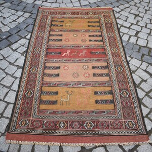 Caucasian Kilim Rug, 3&#39;3&#39;&#39; x 5&#39;9&#39;&#39; ft, Caucasian Embroidered Weave Kilim Area Rug, Organic Wool Kilim Rug, Home Decor Caucasian Kilim Rug,