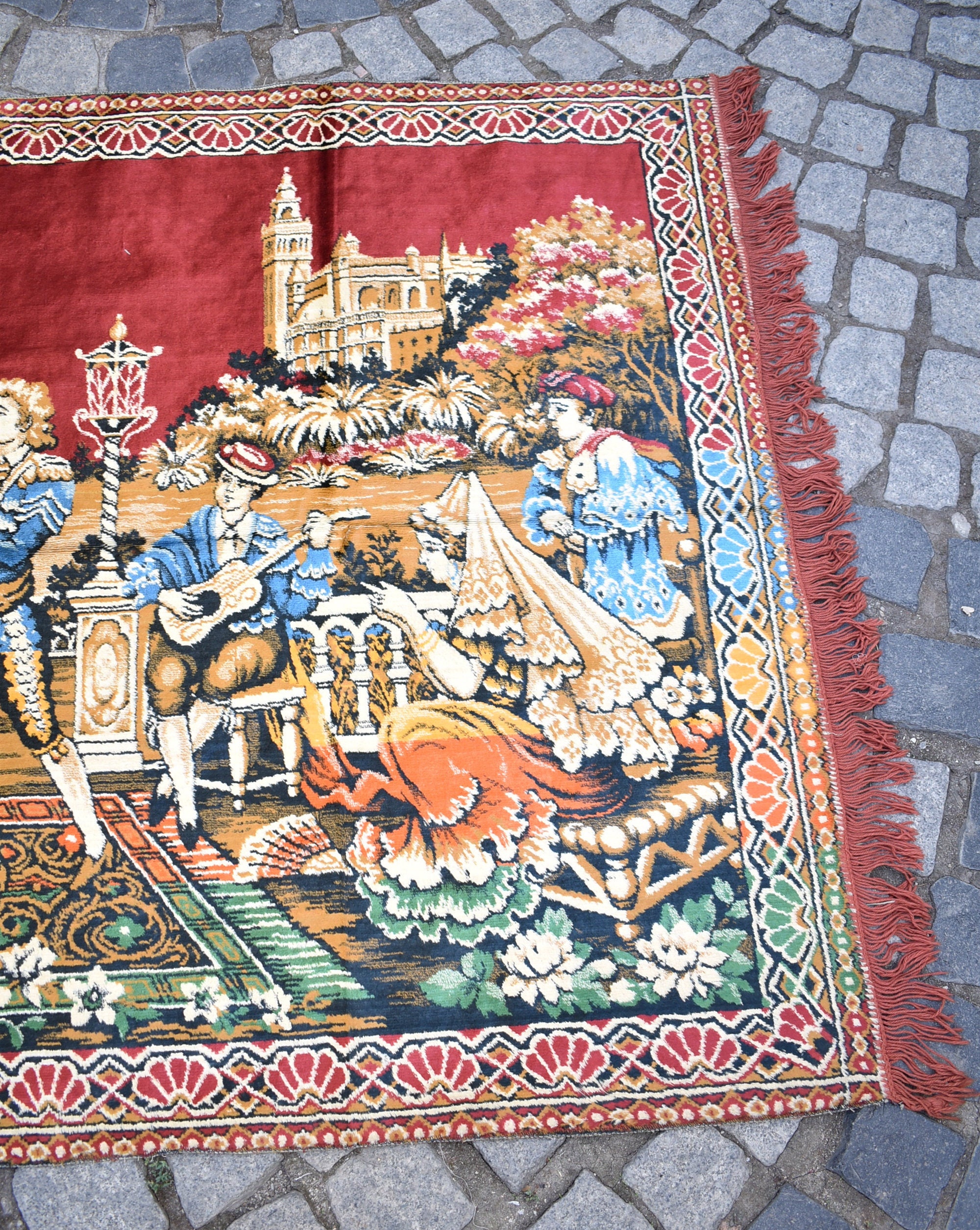 Tapis Mural Vintage Velours Turc – Danseuses – 19,5x37,5 Pouces Avec Franges