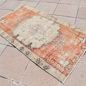 Oushak Area Rug, 2.7'' x 4.9'' Feet, Vintage Anatolian Turkish Low Pile Oushak Rug, Bohemian Rug, Hand Knotted Rug, Organic Wool Small Rug,