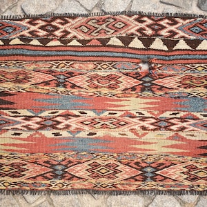 Fabulous Antique Soumak Bag Face Rug, 2&#39;7&#39;&#39; x 1&#39;9&#39;&#39; ft, Anatolian Collector ltem Yuruk Bag Face Rug, Natural Colors Soumak Bag Face Rug,