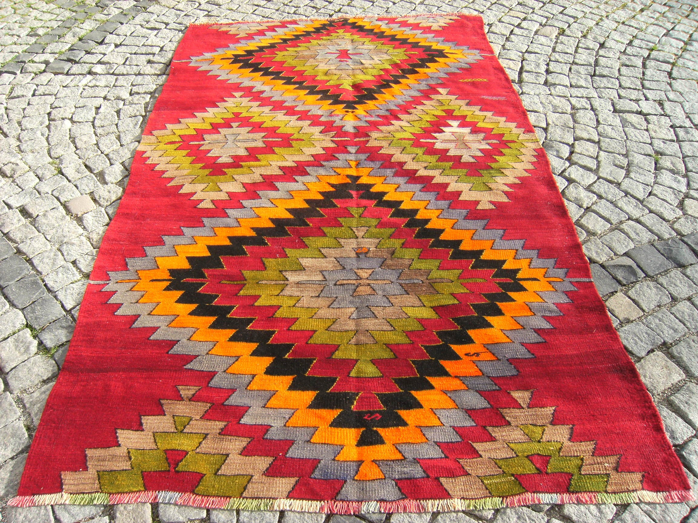 Vintage Perfect Size Turkish Anatolian Nomads Weaving Konya Kilim Tapis 60 X 102 Area Rug