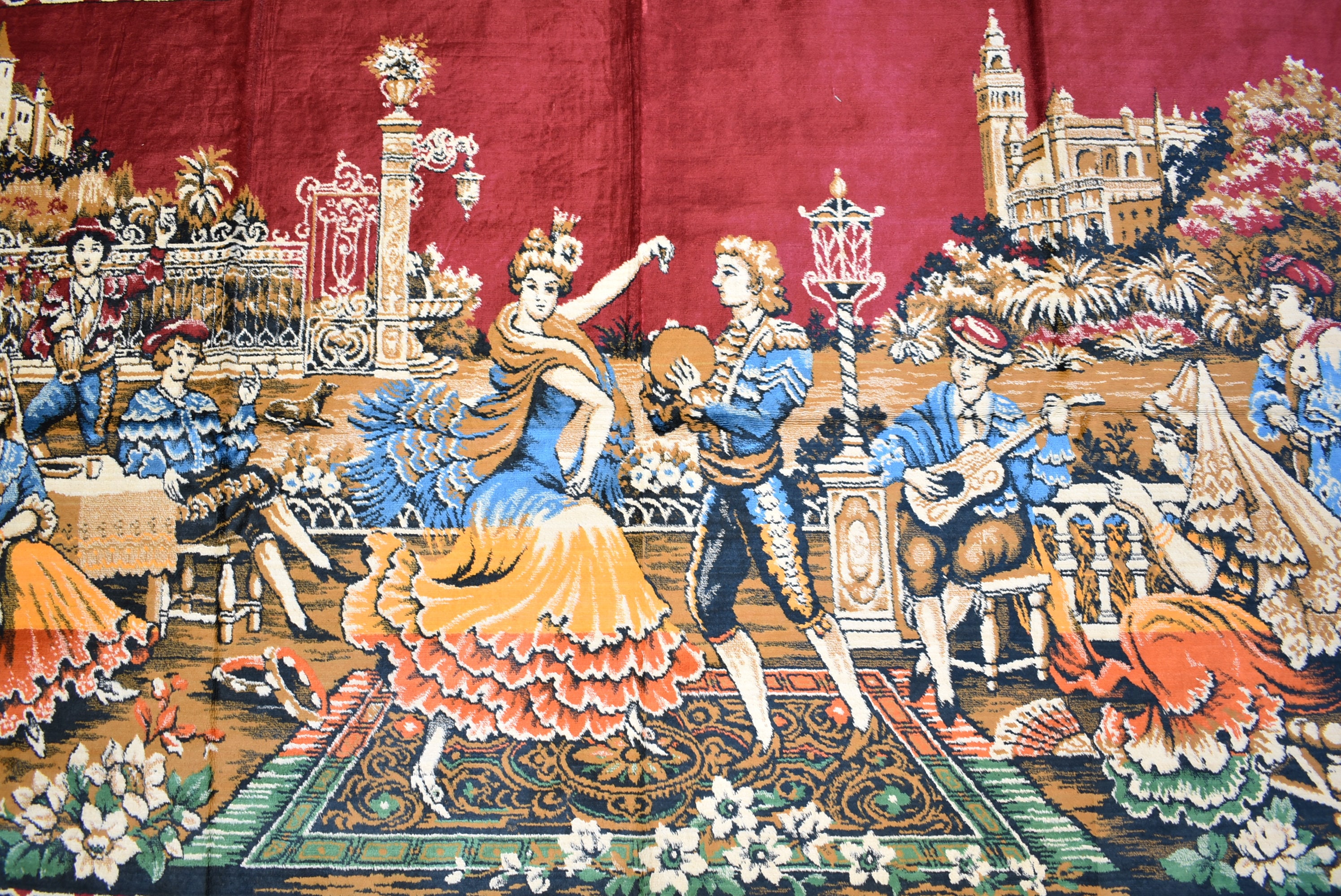 Tapis Mural Vintage Velours Turc - Danseuse Femmes - 19,5 X 37,5 Pouces - Avec Franges
