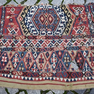 Masterpiece Antique Anatolian Fragment Kilim Rug 3&#39;0&#39;&#39; x 2&#39;3&#39;&#39;ft  Rare Awesome Collector&#39;s Piece Anatolian Fragment Kilim Rug