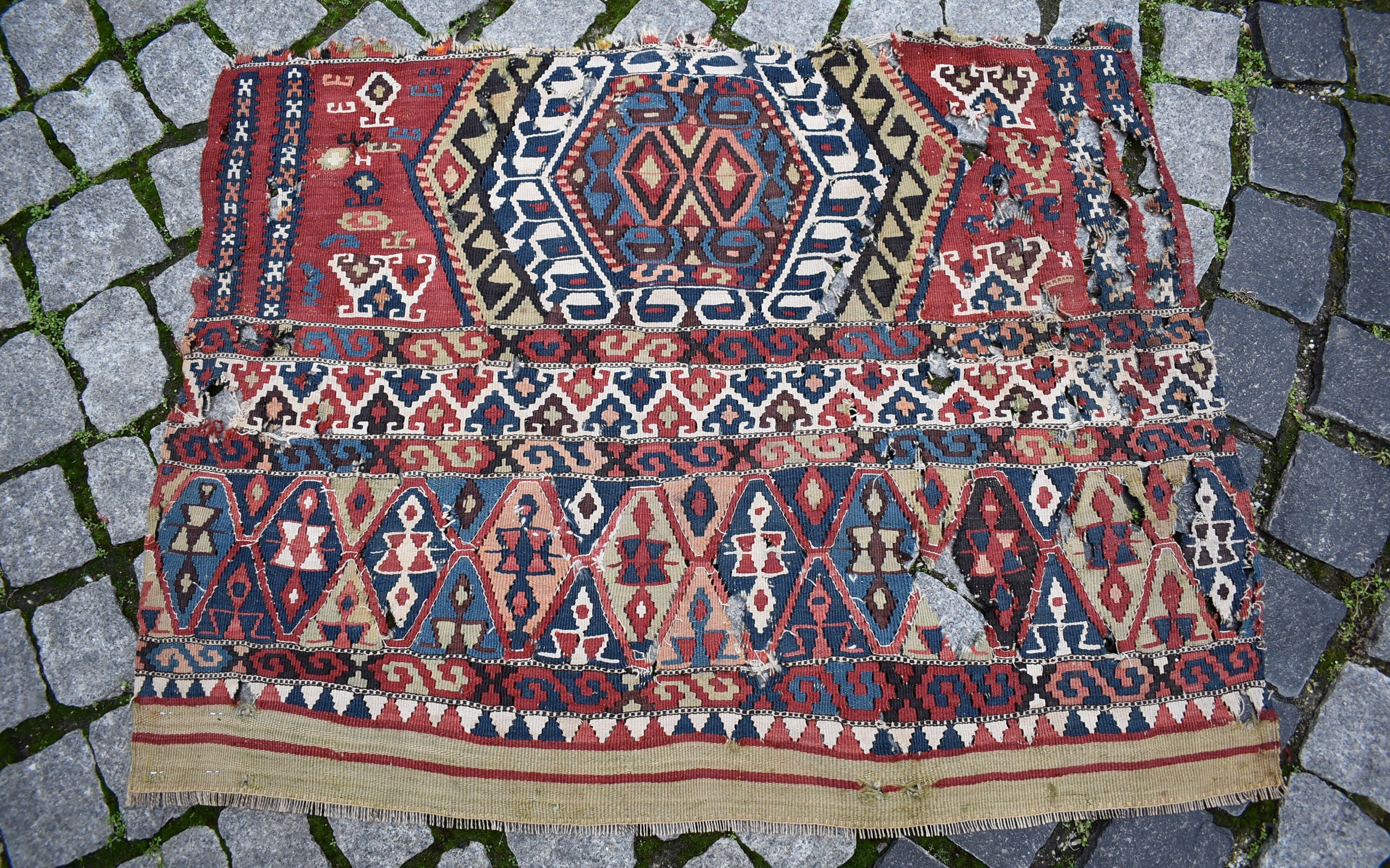 Masterpiece Antique Anatolian Fragment Kilim Rug 3