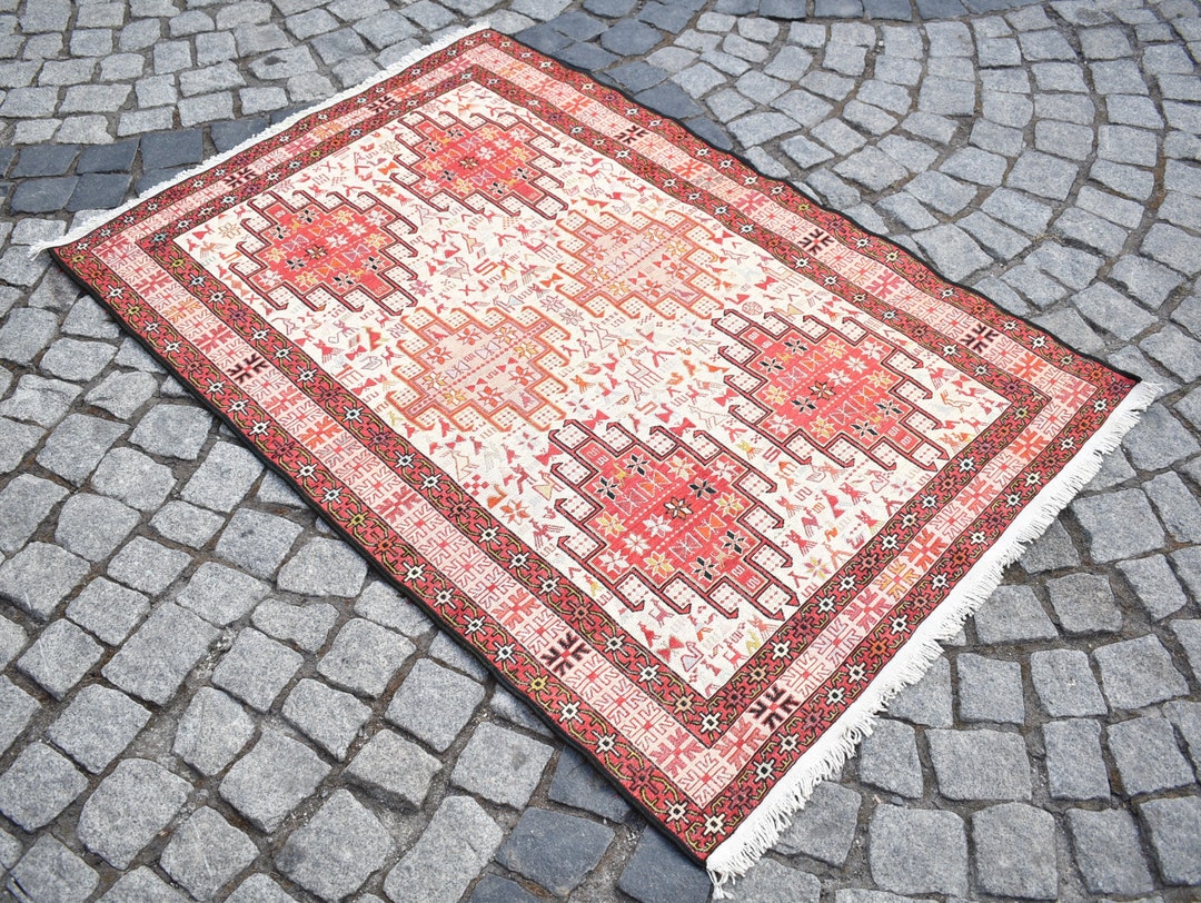 Sumac Rugs Vintage Silk Sumac Kilim Rug, Caucasian Oriental Rug (3'4 X 4'9 Ft) - Etsy
