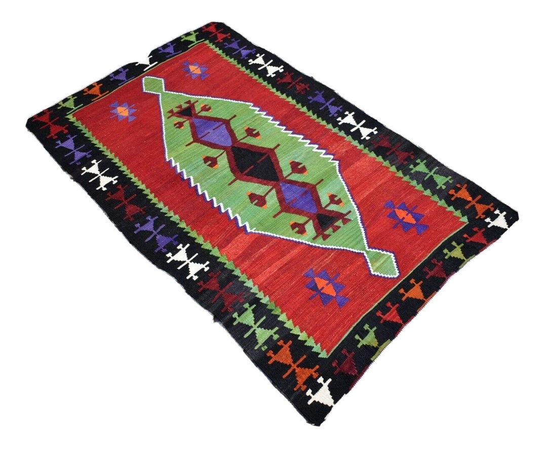 トルコキリム、3'0'' x 4'7'' ft、アナトリアの手織り村織りキリム