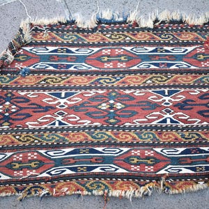 Fabulous Antique Soumak Bag Face Rug, 15&#39;&#39; x 20&#39;&#39; Collectors Item Caucasian Shahsavan Fragment Soumak Bag Face Rug, Wall Hangings Rug,