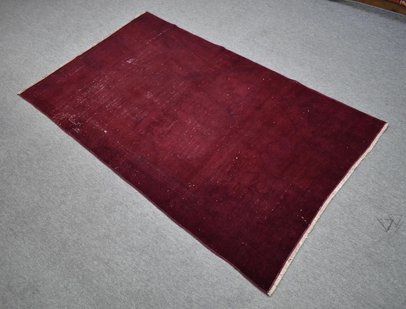 ヴィンテージ オーバーダイ トルコウールラグ、クラレットレッド