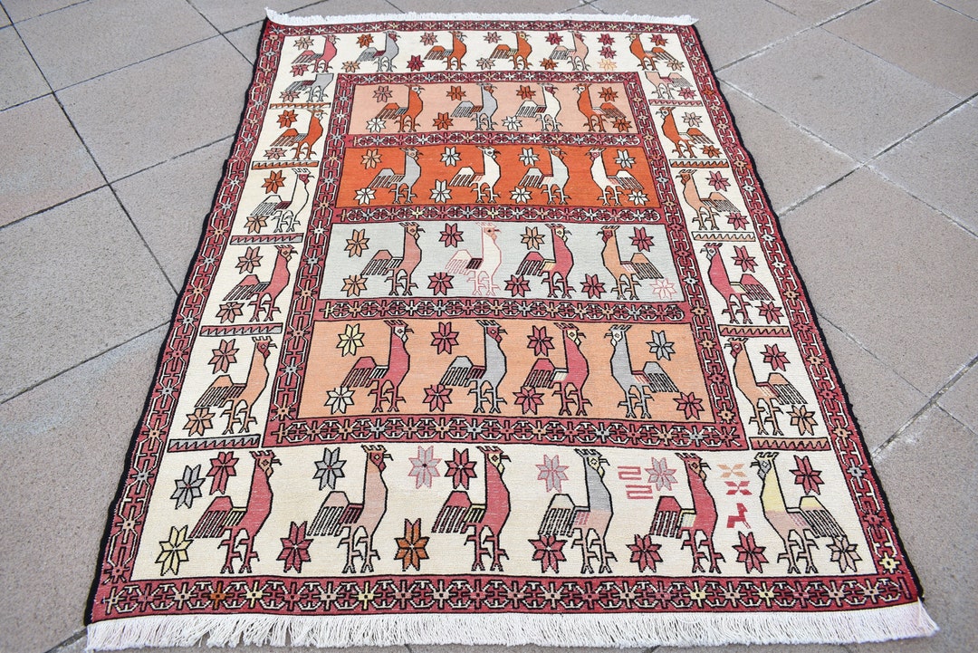 Silk Shahsevan Sumak Rug Silk Sumak Kilim Rug, Persian Oriental Rug, 40'' X 55'' - Etsy