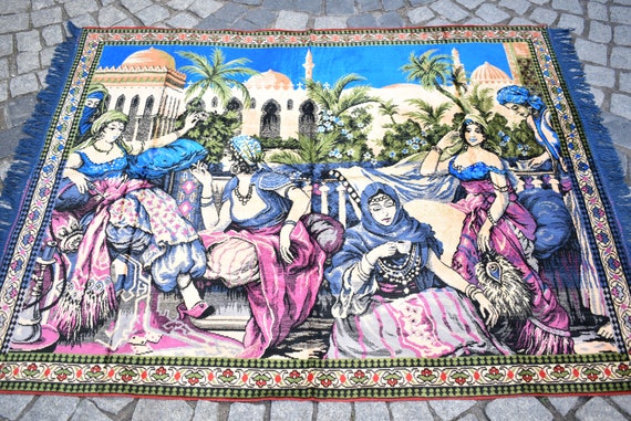 ⌘ antique 絨毯　③ ⌘ Vintage Coffee Beauty Velvet Rug, Turkish Pictorial Wall Hanging