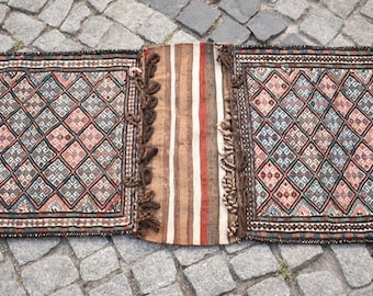 アンティーク コーカサス ヴェルネ キリム サドルバッグ ラグ、23