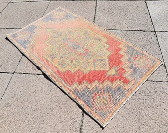 Oushak-Wollteppich, 1'7'' x 2'9'' ft, vintage anatolischer Oushak-Teppich, Fußmatten-Teppich, türkischer Teppich, handgeknüpfter Teppich, Wollflorteppich,