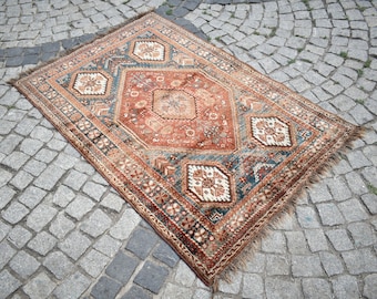 Fabulous Antique Caucasian Rug, 3&#39;7&#39;&#39; x 5&#39;4&#39;&#39; ft, Collector Item Natural Color Rug, Hand Knotted Rug, Fine Quality Caucasian Area Rug,