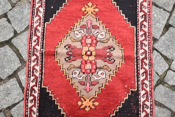 Turkish Rug, 19'' X 31'' Vintage Handmade Rug, Small Doormat Wool