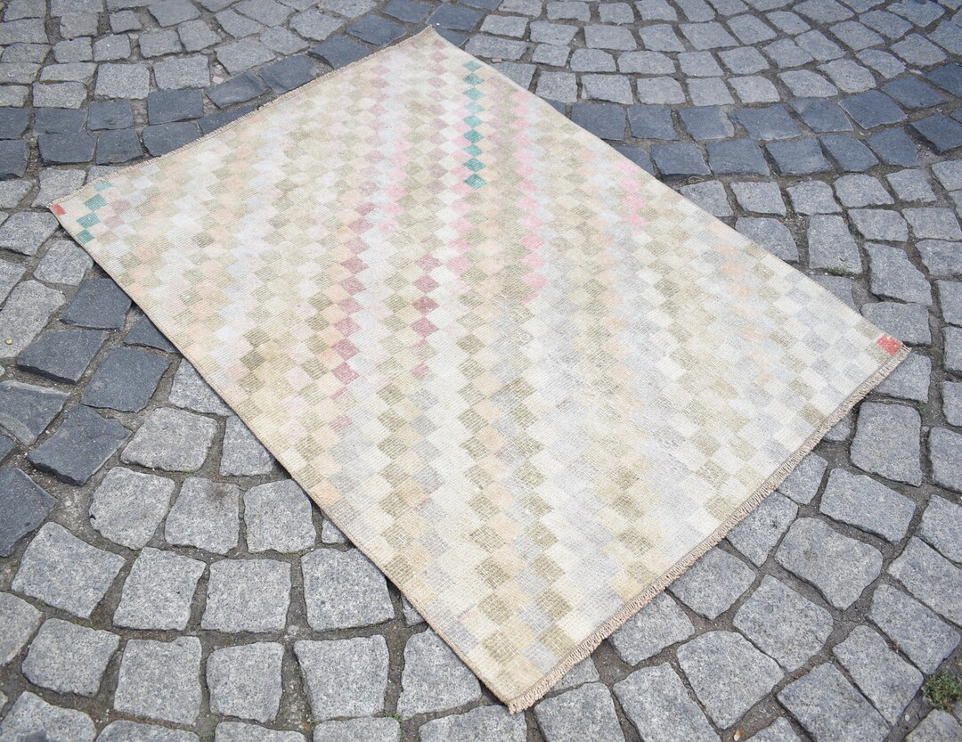 ヴィンテージ トルコ製ウールラグ、2'9'' x 3'9''、手織りアナトリアン