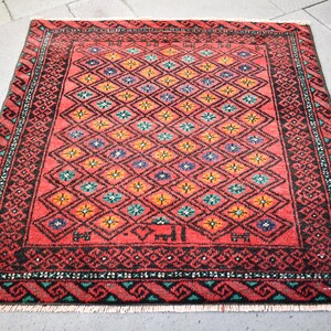 Marvelous Antique Tribal Square Bag Face Rug, 24'' x 24'' Collectors Item Tribal Bag Face Rug, Rare Wool Pile Tribal Bag Face Rug